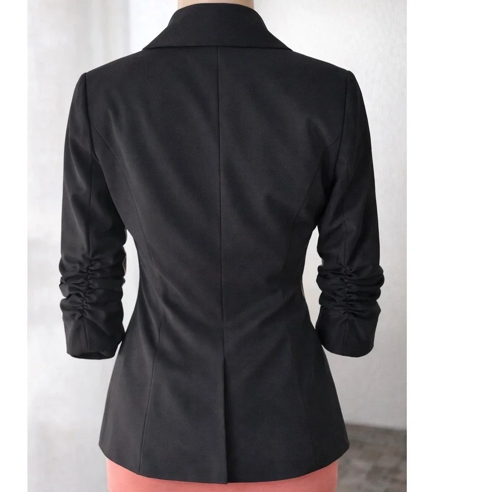 Laundry Shelli Segal Black Tailored‎ Fitted Career Blazer Ruched Sleeve Size 4